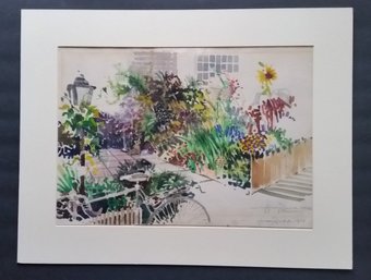 Harvey Dodd, Cape Cod Listed Artist, Watercolor Painting  SHOP & GARDEN, 1979  Signed 22' Mat