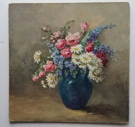 Vintage Painting FLOWERS IN BLUE VASE Anne Vance