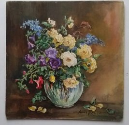 Vintage Painting FLOWERS IN WHITE VASE Anne Vance