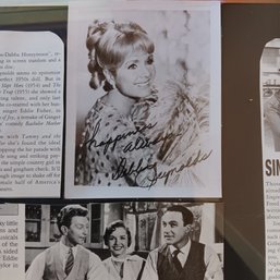 Vintage Debbie Reynolds Collection - News Clippings, Pictures, Autograph. Framed 21.5x 17.5 Inch