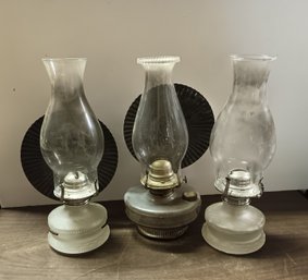 Group Of 3 Oil Lamps ( 2 With Reflectors)