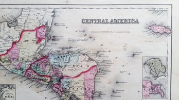 Antique 1855 Map CENTRAL AMERICA J.H. Colton Size - 14 By 17.5 Inch