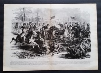 Original Published Civil War 'Yellow Tavern Battle', Leslie, May 11 1863 , 17x 23.5'