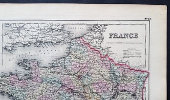 Antique 1855 Map FRANCE J.H. Colton Size - 14 By 17.5 Inch