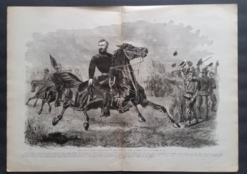 Original Published Civil War Portrait 'Sheridan After Fisher Hill Battle', Leslie, Sept 22 1864 , 17x 23.5