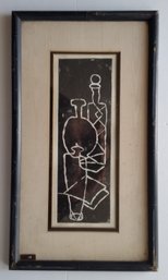 1970s Mixed Media Mid-Century 'Bottle Jump' By Sophia Siegel Framed 18.5 By 10.5 Inch