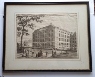 Antique 1786 Etching 'Maagdenhuis In Amsterdam' Girl's Orphanage, C. Bogarts Framed 25'