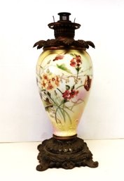 Antique Hand Painted Oil Lamp, 20 Inch Tall, American Eureka Lamp Co 1890s