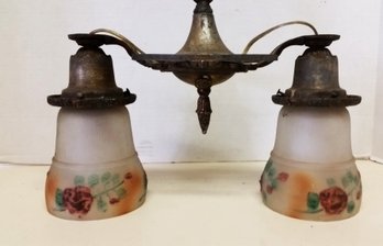 ART DECO  Ceiling Light Fixture Hanging Nouveau Chandelier  Reverse Painted Shades Works