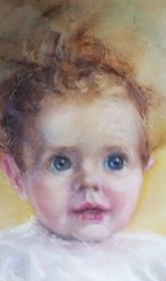 Vintage Pastel Baby Painting, Artist Signed 1932 Framed - 25 By 19.5 Inch