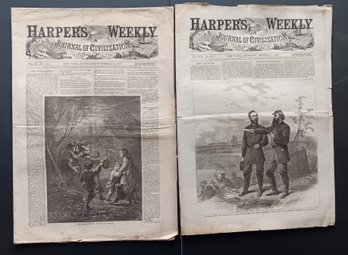 Antique 'Harper's Weekly' 2 Civil War Era Newspapers Battles, Generals, Interests