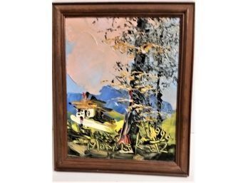 Morris Katz Landscape Painting, Tree & Cabin