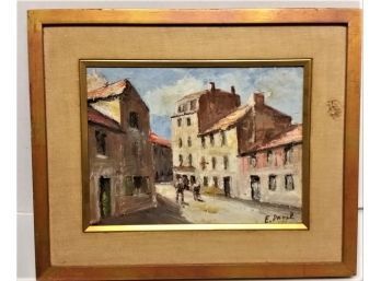 Vintage Painting, European Street Scene, Signed