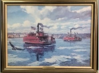 Newburgh - Beacon Ferry, John Gould Lithograph, S/N , COA