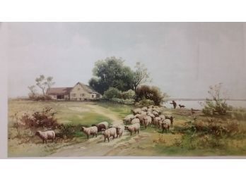 Antique Lithograph 1895, 'Homeward Bound' 31 Inch