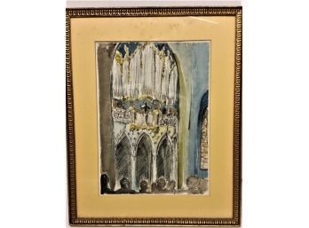 Munich Watercolor, Interior Church Painting, Kassof 1963