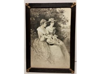 Victorian Water Color, 2 Ladies W/ Guitar