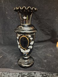 Black Hand Blown Victorian Bristol Vase 8'