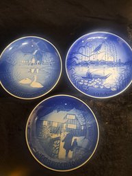 3 Bing & Grundahl Blue Collector  Plates 1973 ,74, 84