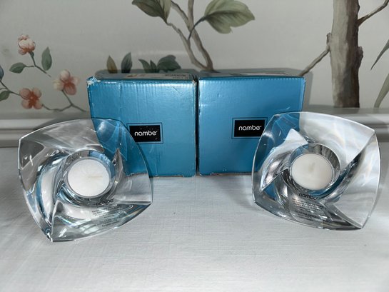 Two Nambe Crystal Candle Votives