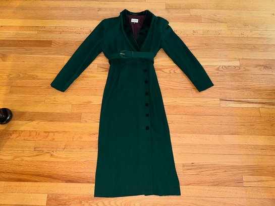 Kasper For ASL Emerald Green Vintage Belted Dress Size 6