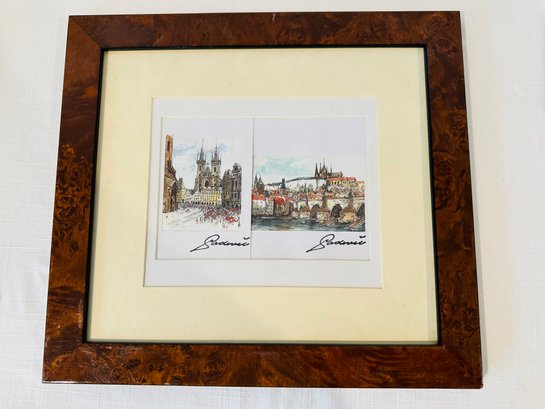 Two Signed Prints Of Prague In One Frame