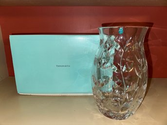 New In Box Tiffany & Co Vine Cut Crystal Vase