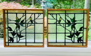 Pair Of Vintage Framed Stained Glass Art