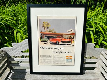 Custom Matted & Framed Vintage Print Ad Of A 1957 Chevy Corvette & Bel-Air