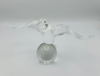 A Steuben Crystal Art Glass Eagle Statue On Globe Signed