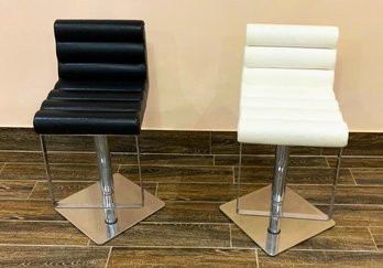 Pair Of Modern Black And White Leather Bar Stools