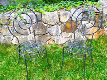 Lovely Pair Of Wrought Iron Garden Bistro Chairs