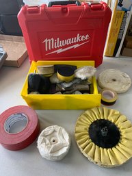 Assorted Buffer Attachments And Milwaukee Tool Carrying Case (empty)