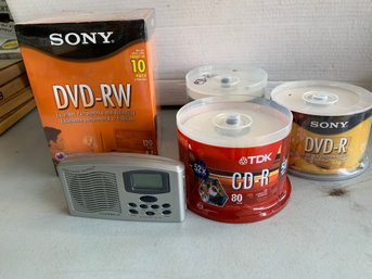 Lot Of Sony Blank DVD And CD's With Soothing Sounds Alarm Clock