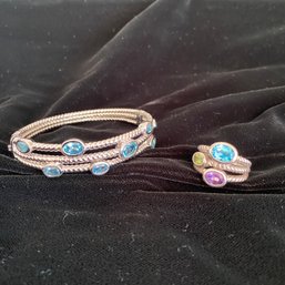 Stunning Sterling Silver And Gemstone Bracelet And Earrings Set