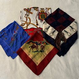 Equestrian Scarf Lot - Horse, Polo - Silk And Poly