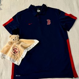Boston Red Sox Mens Lot - Nike Dry Fit Polo Shirt Sz M, Baby Toy And 3 Baseball Book