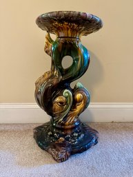 Vintage Weller Majolica Pottery Pedestal RARE Fish Design