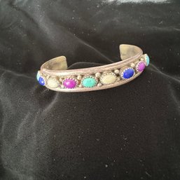 Vtg Navajo Sterling Multi Stone Bracelet By John Mike