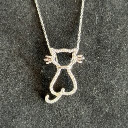 Cute Sterling Silver And Real Diamond Cat Silhouette Necklace