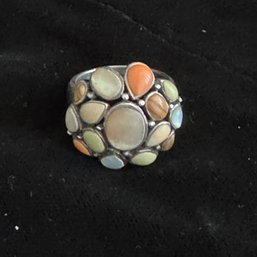 Carol Brodie CFJ Sterling Silver MOP Multi Stone Round Cocktail Ring Size 8.5