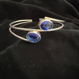 Pretty Sterling Silver And Blue Cuff Bracelet