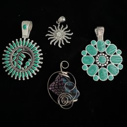 Lot Of Metal, Enamel, Silver Wrapped Dichroic Glass Pendants