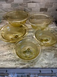 Vintage Amber Ribbed FEDERAL GLASS 5 Pc  Mixing Bowls