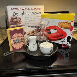 Fun Kitchen Lot - Stonewall Kitchen Donut Maker, Disney Mickey Mouse Sandwich Maker, Cast-iron Pan And More