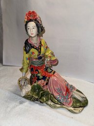 Chinese Wucai Porcelain Pottery Xishi China Lady Women Statue Marked