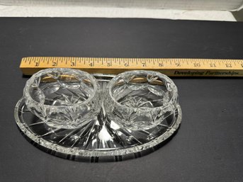 Pretty Set Of 3 Cut Crystal 2 Thumb Print Containers And Tray