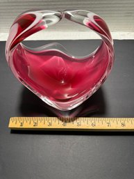 Gorgeous Raspberry Vintage Art Glass Scandinavian Modern Flygfors Coquille Centerpiece