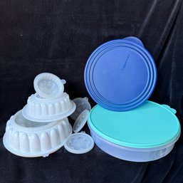 Vtg Tupperware Dessert Items - Pie And Cupcake Holders, 2 Jello's Molds