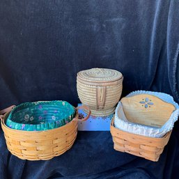 2 Longaberger Baskets And Seagrass Basket With Lid